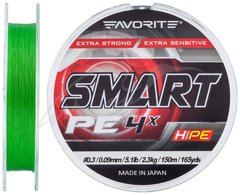 Шнур Favorite Smart PE 4x 150м (салат.) # 1.5 / 0.209мм 7.7кг 17lb (1693-10-27)