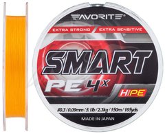 Шнур Favorite Smart PE 4x 150м (оранж.) # 0.3 / 0.09мм 2.3кг 5lb (1693-10-42)