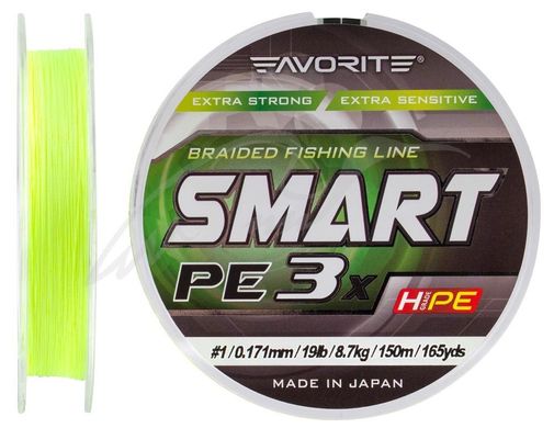 Шнур Favorite Smart PE 3x 150м (fl.yellow) #0.15/0.066mm 3lb/1.2kg (1693-10-50)