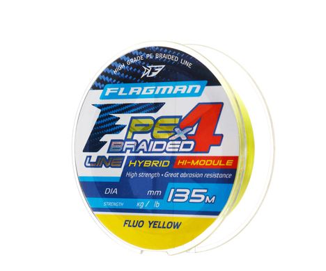 Шнур Flagмan PE Hybrid F4 135м FluoYellow 0.06мм. 2.7кг/6Lb (27135-006)