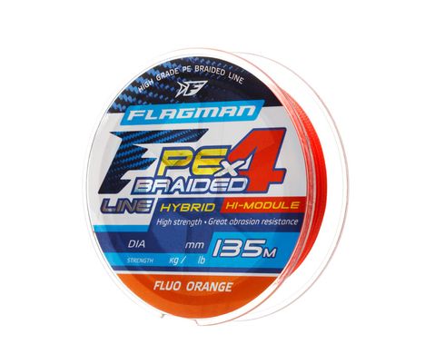 Шнур Flagмan PE Hybrid F4 135м / 0.10мм / 4.6кг / 10Lb FluoOrange (28135-010)