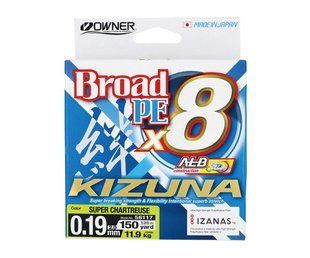 Шнур Owner Kizuna Broad Chartreuse PEx8 135м 0.10мм 4.1кг/9lb (56117-010)