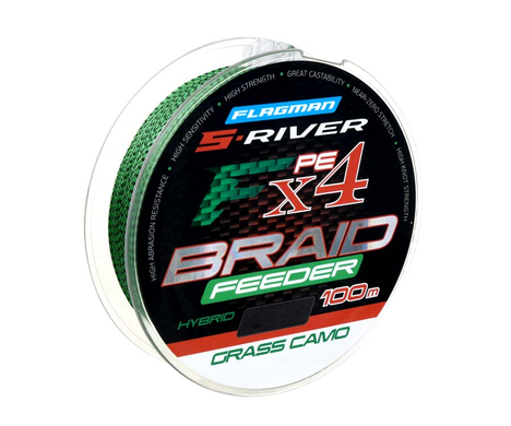 Шнур FLAGMAN S-RIVER FEEDER BRAID PE Hybrid Х4 Grass Camo 0.20мм / 13.5кг / 100м (SRFB020)